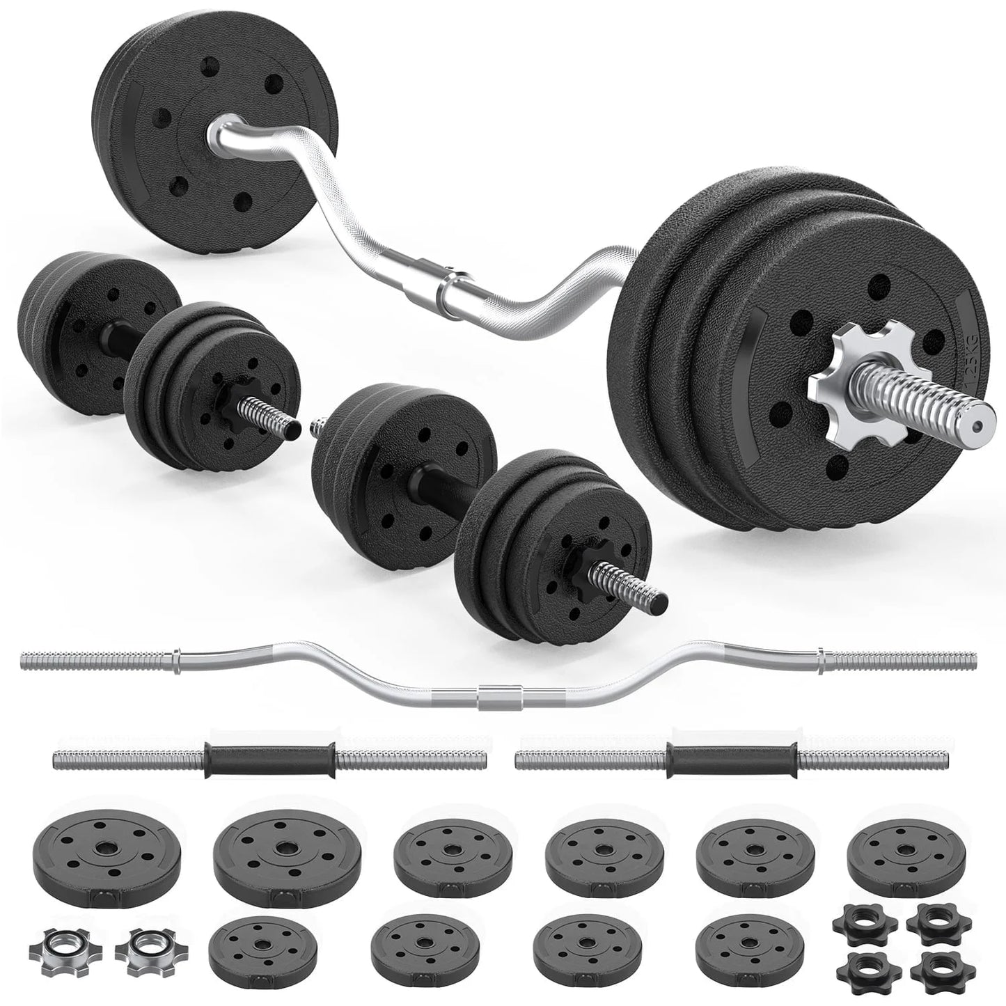 66LB 2 in 1 Adjustable Dumbbell Set with Connecting Rod, Lifting Dumbbells Plate Used as Barbell for Whole Body Workouts, Black